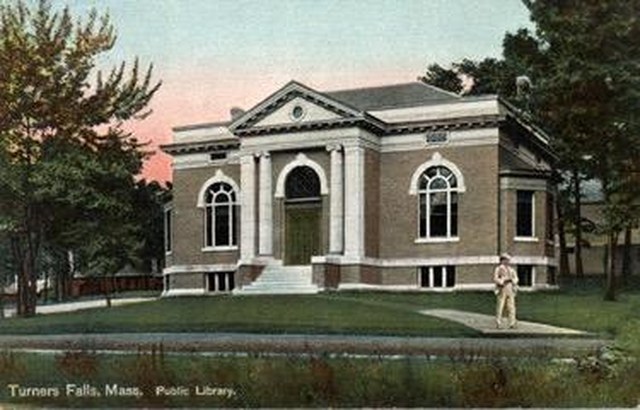 An early postcard of the Turners Falls Public Library.